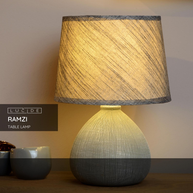 Lucide RAMZI - Stolná lampa - Ø 18 cm - 1xE14 - šedá